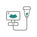 arte com um aparelho de ultrassom e um monitor exibindo a imagem